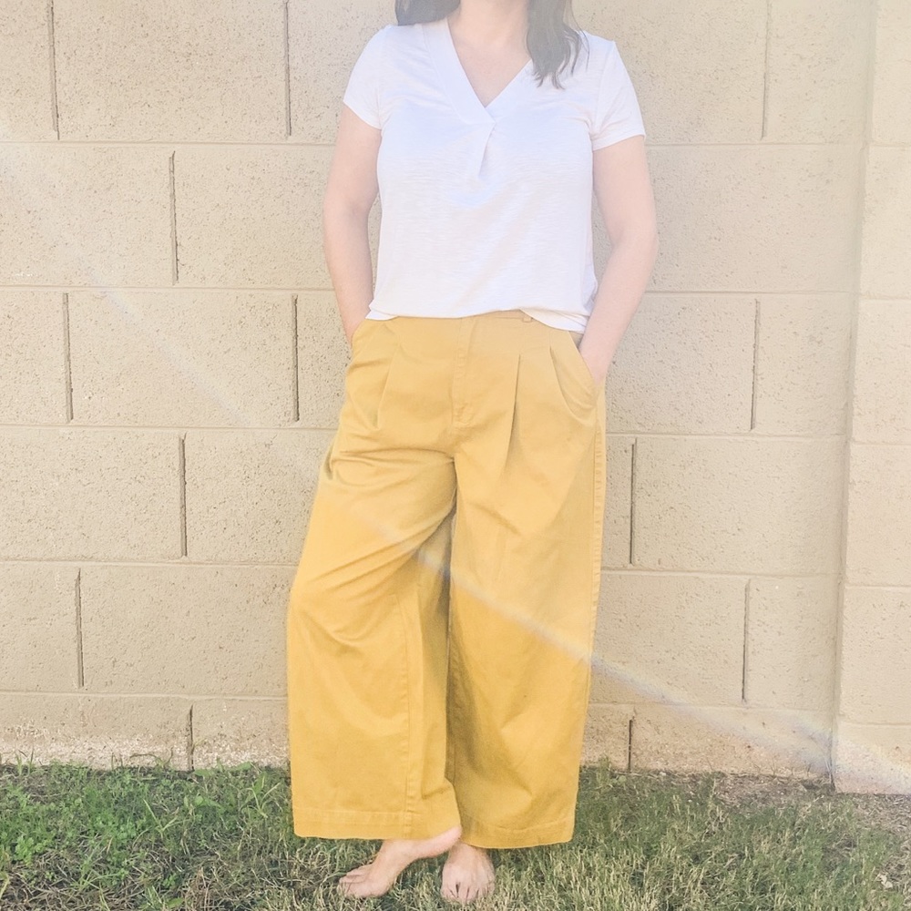 Madewell Pleated Wide-Leg Pants Golden Meadow 8